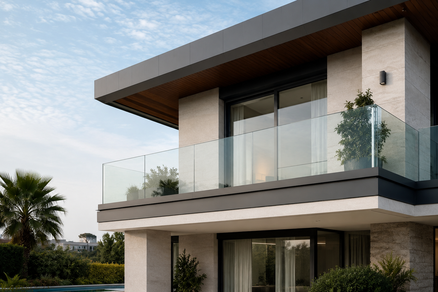 Modern Villa Balkon Cam Korkuluğu